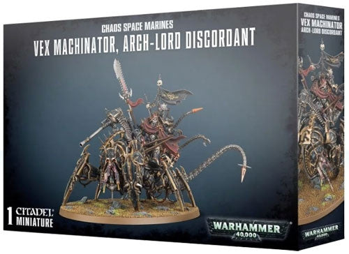 Warhammer 40k: Chaos Space Marines - Lord Discordant on Helstalker box with unassembled mini riding spiked Helstalker; branding visible.