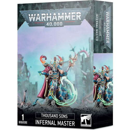 Box art for Warhammer 40k: Thousand Sons - Infernal Master by Games Workshop, showing an armored sorcerer amid swirling magic.
