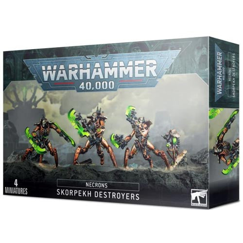 Warhammer 40k: Necrons - Skorpekh Destroyers by Games Workshop. Box art shows three robotic figures with glowing green weapons; contains 4 miniatures.