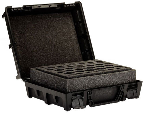 The Citadel Skirmish Figure Case is a black hard plastic case with textured foam padding and pick-and-pluck customizable storage.