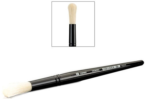 The Citadel Medium Scenery Brush has a black handle, angled light bristles, and an inset close-up of the fluffy brush head.