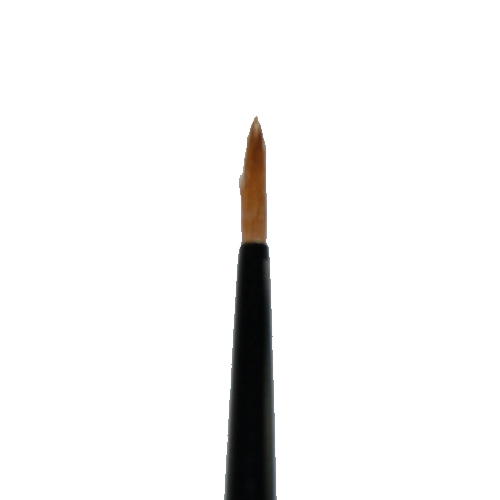 A close-up of the Citadel Small Artificer Layer Brush with a pointed tip and black handle, ideal for miniature painting by Games Workshop, shown isolated on a white background.
