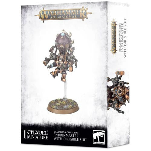 Box for Warhammer Age of Sigmar: Kharadron Overlords – Endrinmaster with Dirigible Suit by Games Workshop, featuring the fully painted miniature displayed against a white background. Ideal for collectors and miniature enthusiasts.
