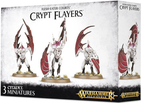 Box of Warhammer Age of Sigmar: Flesh-Eater Courts - Crypt Flayers/Vargheists/Crypt Horrors miniatures, includes three unpainted monstrous models with wings and claws.